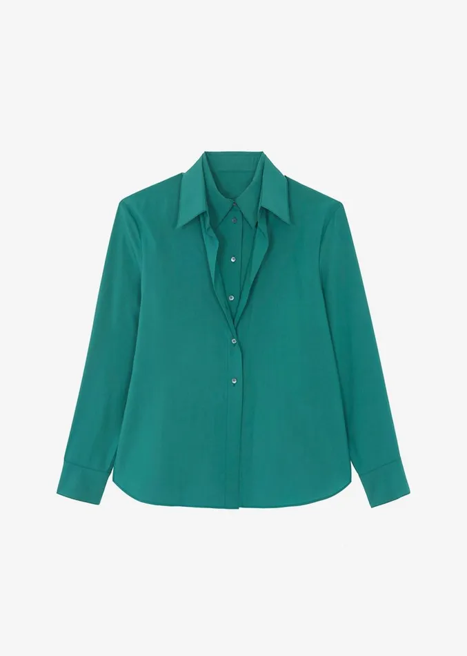 The Frankie Shop Tima Double Layer Shirt 8211 Deep Teal Women Tops