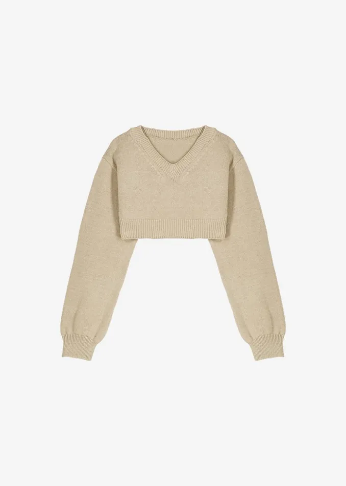 The Frankie Shop Titou Cropped Sweater 8211 Taupe Women Knitwear