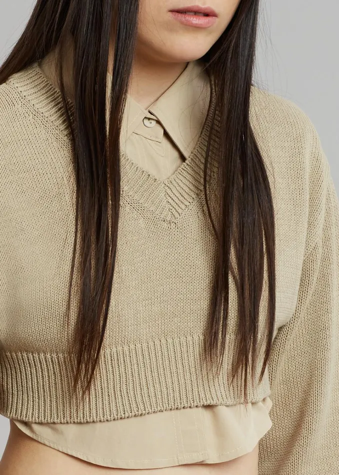 The Frankie Shop Titou Cropped Sweater 8211 Taupe Women Knitwear