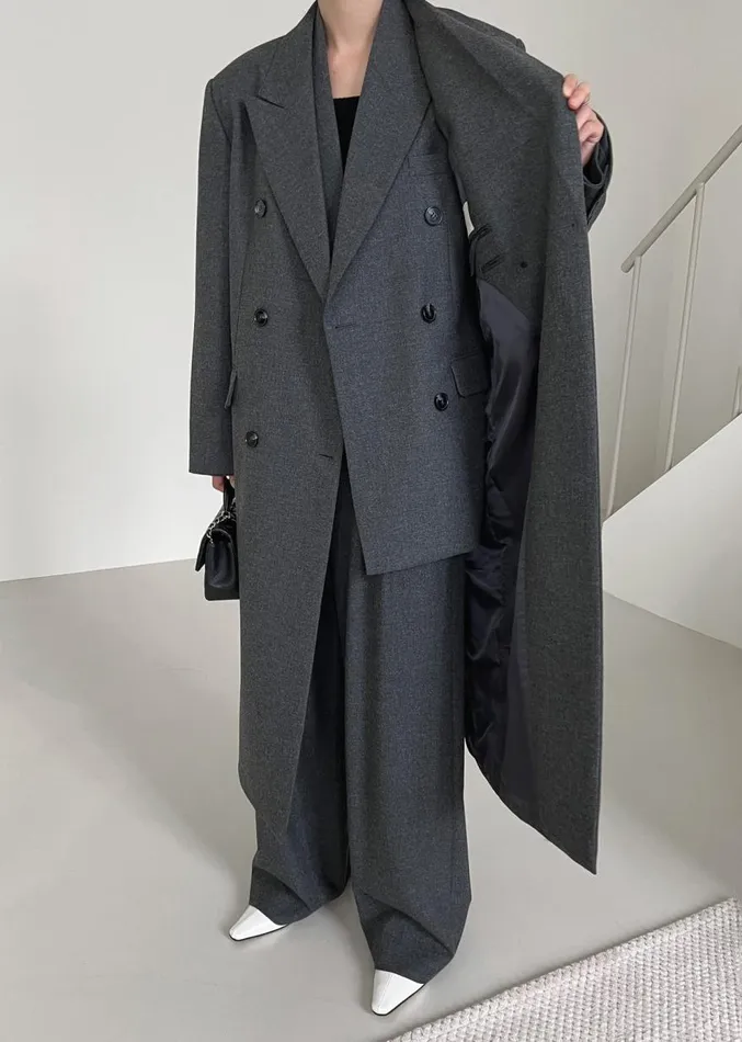 The Frankie Shop Vance Double Breasted Blazer 8211 Charcoal Women Outerwear