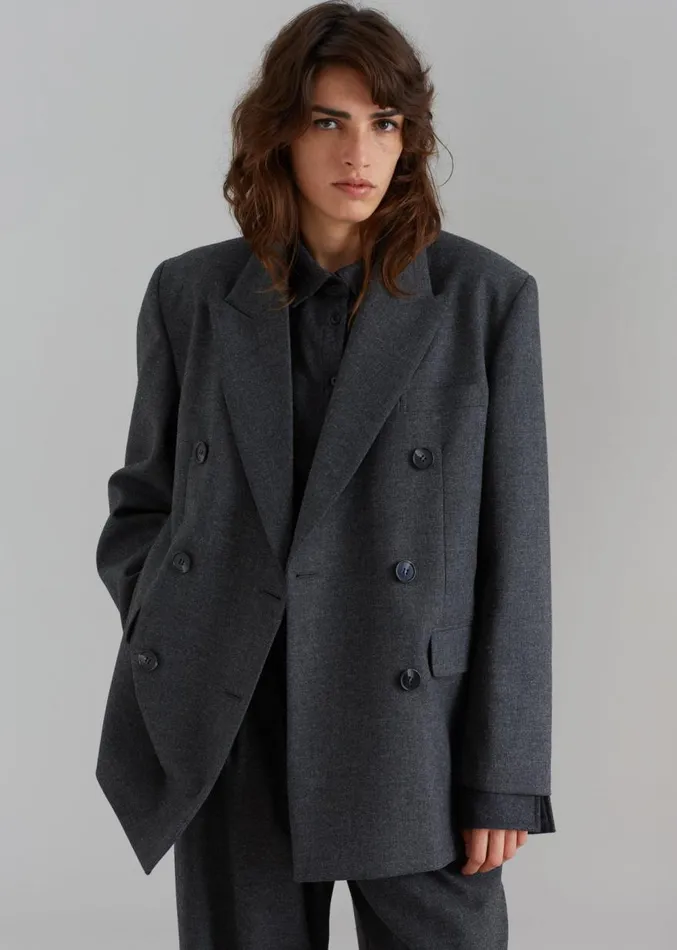 The Frankie Shop Vance Double Breasted Blazer 8211 Charcoal Women Outerwear