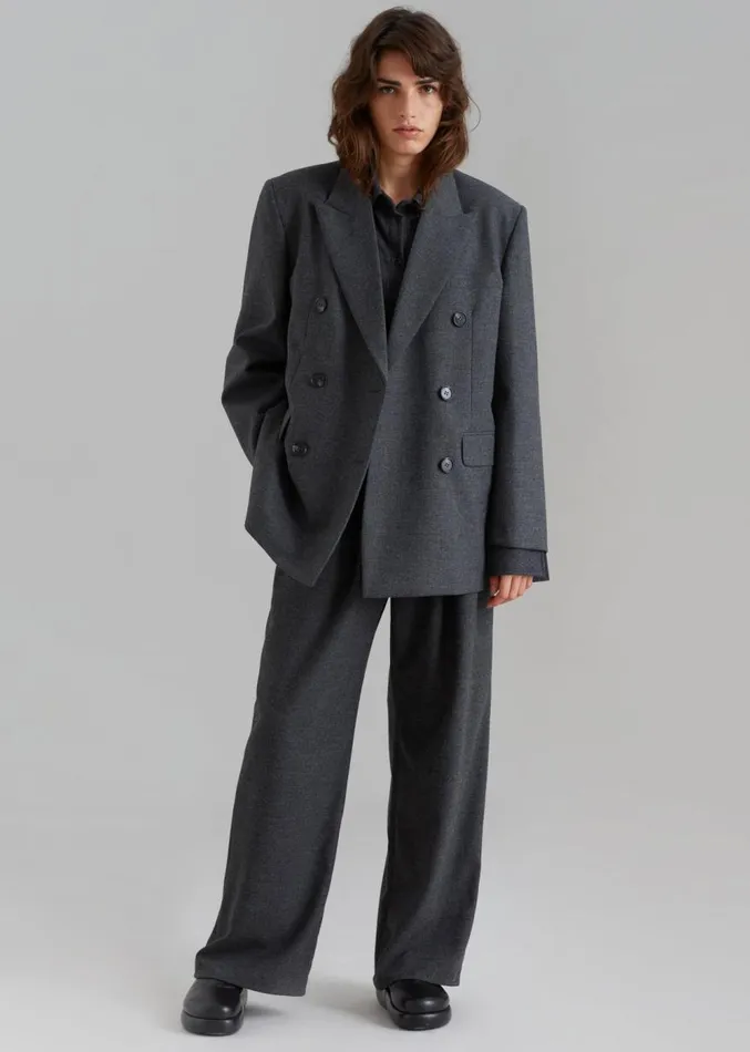 The Frankie Shop Vance Double Breasted Blazer 8211 Charcoal Women Outerwear