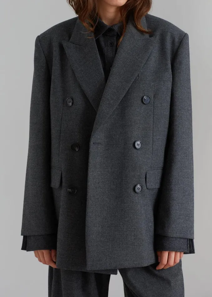 The Frankie Shop Vance Double Breasted Blazer 8211 Charcoal Women Outerwear