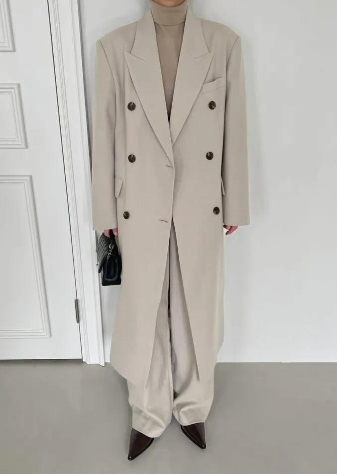 The Frankie Shop Vance Double Breasted Coat 8211 Beige Women Outerwear