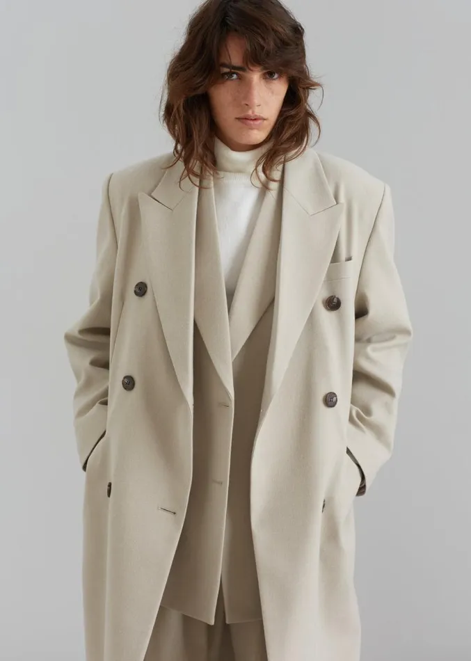 The Frankie Shop Vance Double Breasted Coat 8211 Beige Women Outerwear