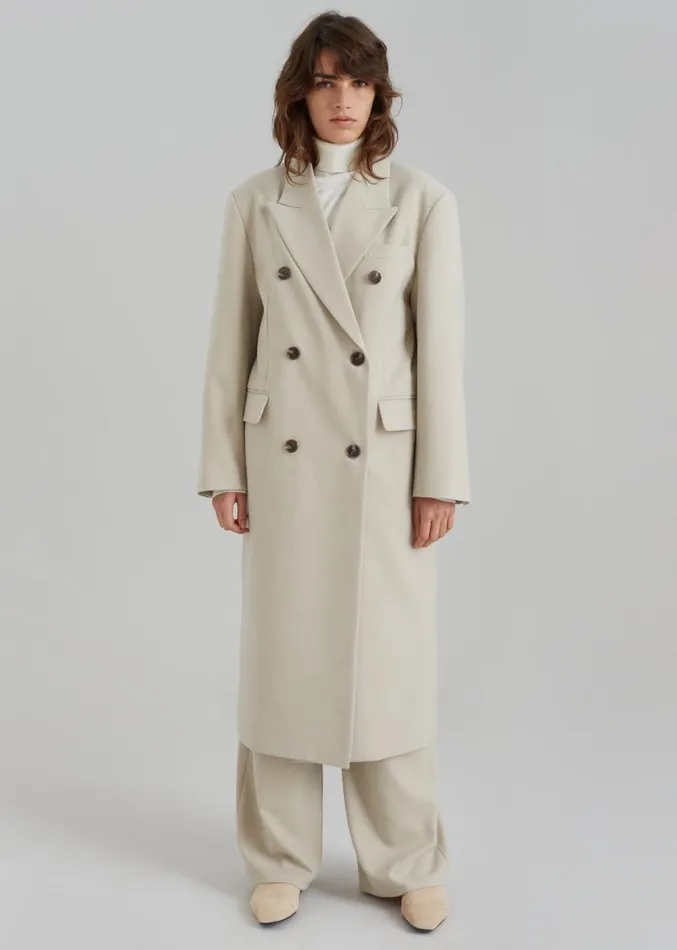 The Frankie Shop Vance Double Breasted Coat 8211 Beige Women Outerwear