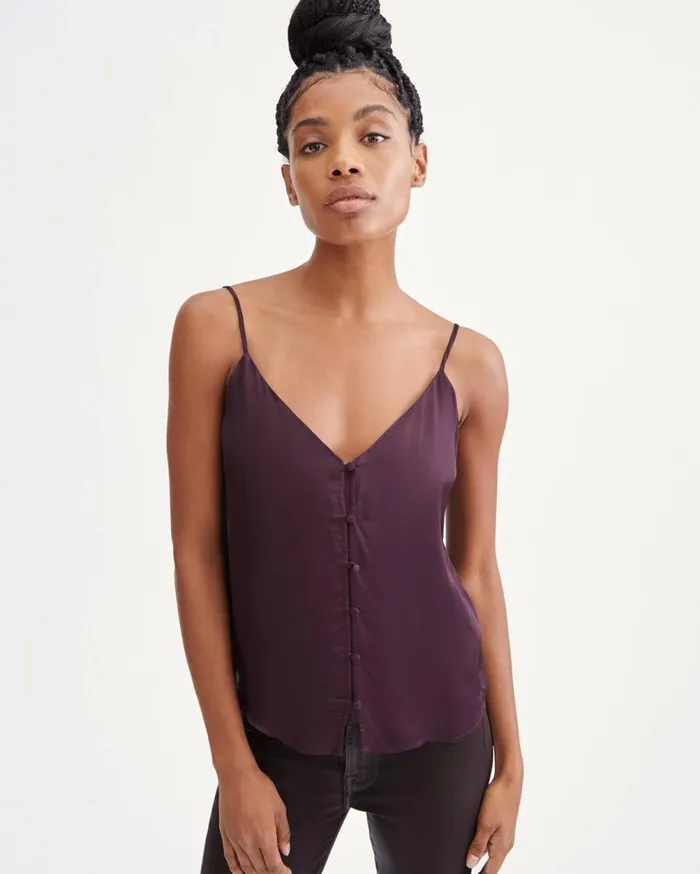 Tops Women 7 For All Mankind Button Front Cami In Wine