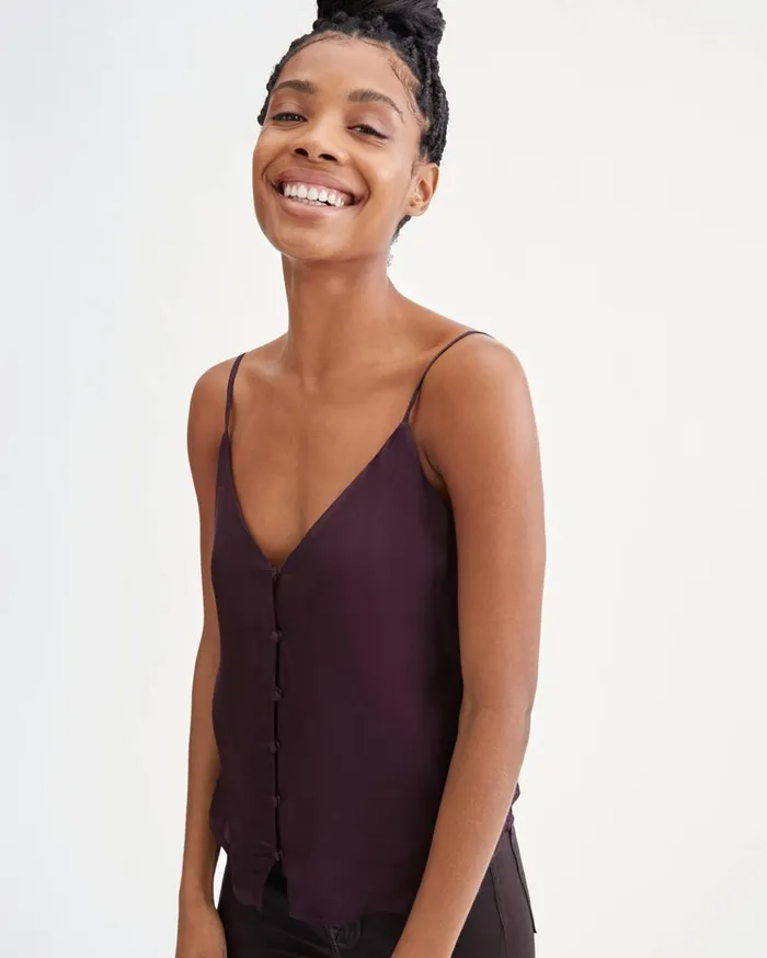 Tops Women 7 For All Mankind Button Front Cami In Wine