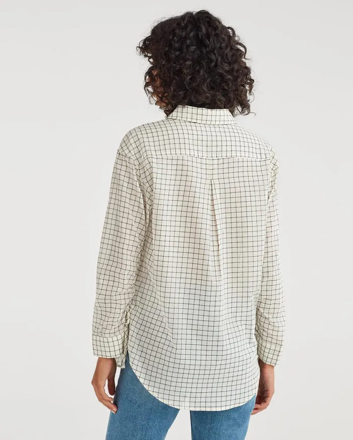 Tops Women 7 For All Mankind Button Up Shirt With Rouched Sleeve In Ivory Black