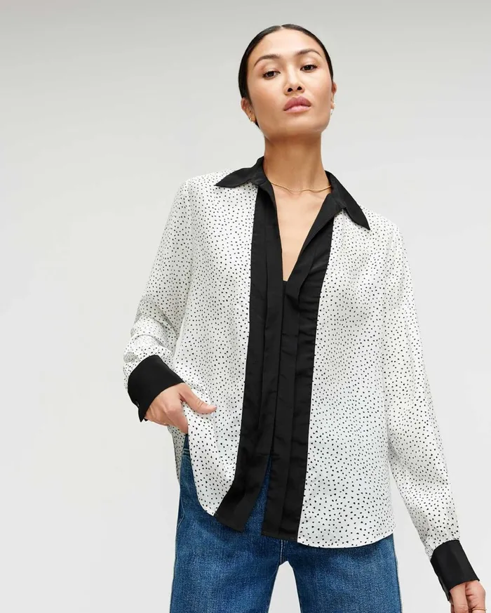 Tops Women 7 For All Mankind Colorblock Collared Shirt In Mini Triangle Print