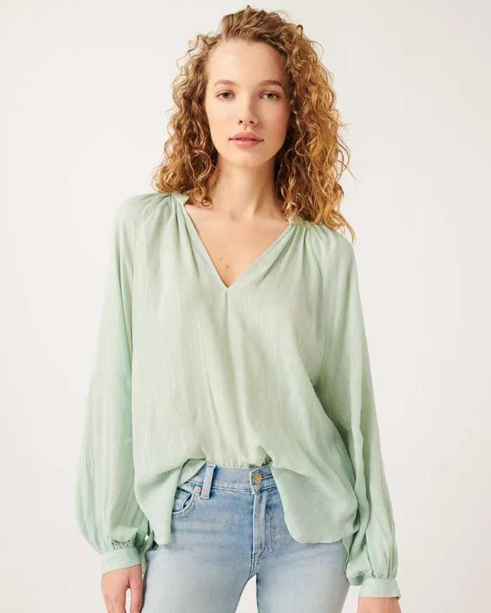 Tops Women 7 For All Mankind Deep VNeck Raglan Blouse In Celadon