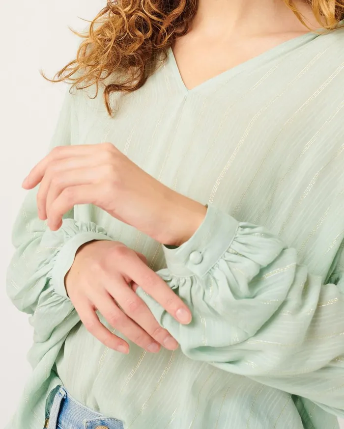Tops Women 7 For All Mankind Deep VNeck Raglan Blouse In Celadon