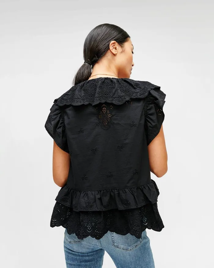 Tops Women 7 For All Mankind Double Ruffle Eyelet Top In Jet Black