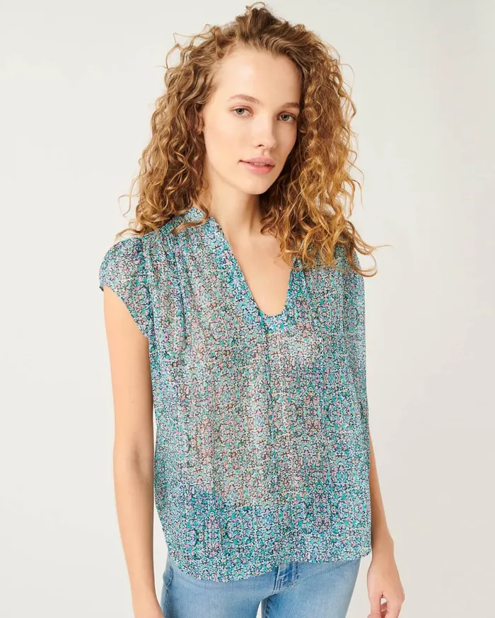 Tops Women 7 For All Mankind Flutter Sleeve Tie Neck Top In Radiant Wildflower