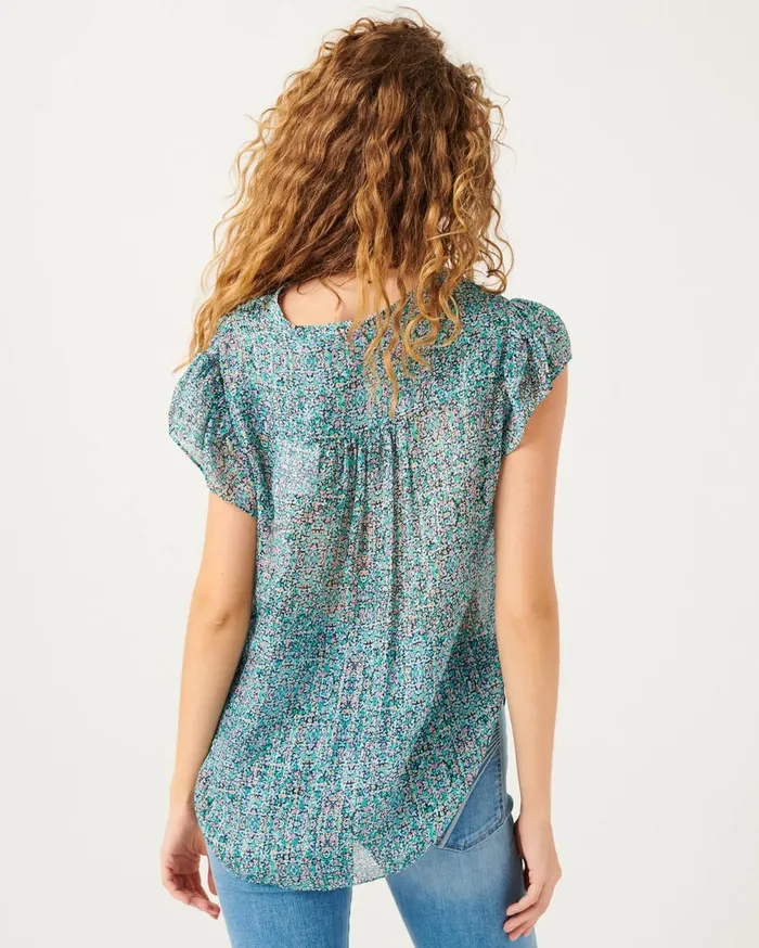 Tops Women 7 For All Mankind Flutter Sleeve Tie Neck Top In Radiant Wildflower