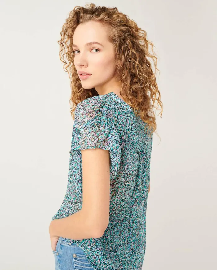 Tops Women 7 For All Mankind Flutter Sleeve Tie Neck Top In Radiant Wildflower