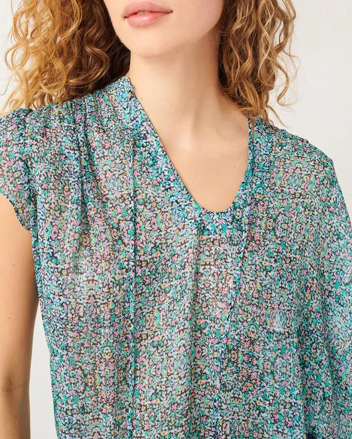 Tops Women 7 For All Mankind Flutter Sleeve Tie Neck Top In Radiant Wildflower
