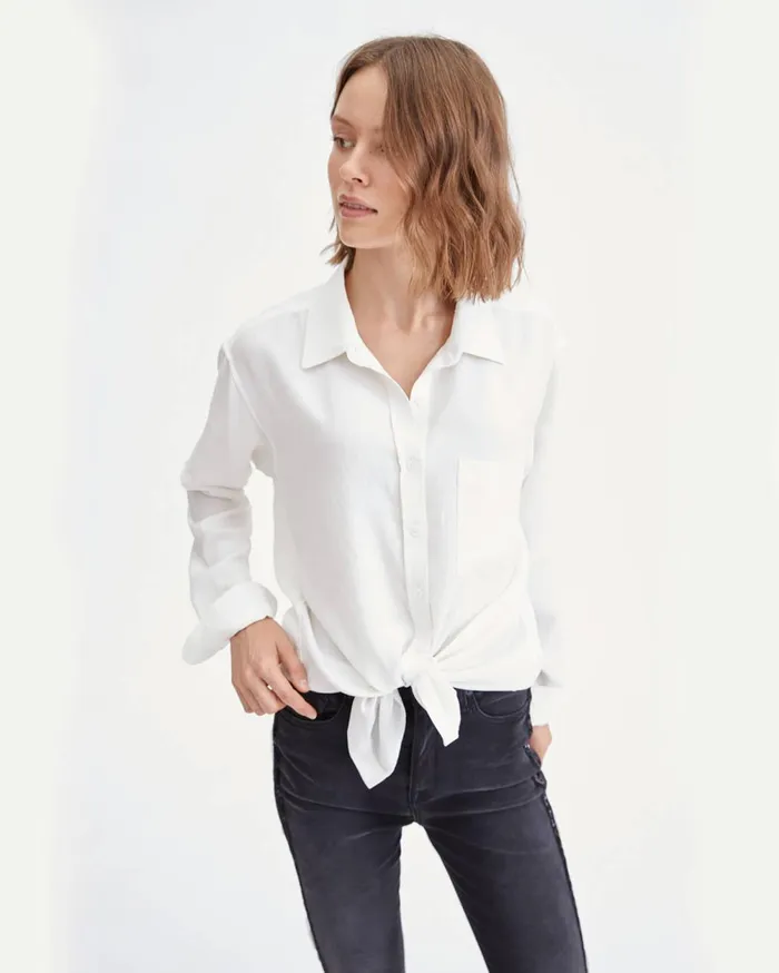 Tops Women 7 For All Mankind High Low Button Up Shirt In Soft White