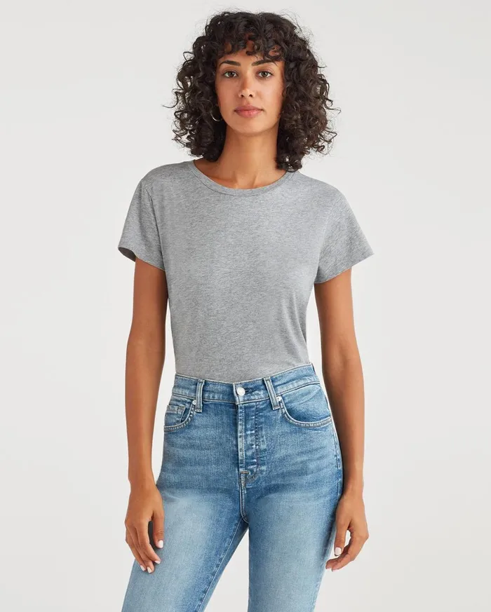 Tops Women 7 For All Mankind Pima Cotton Baby Tee In Heather Grey