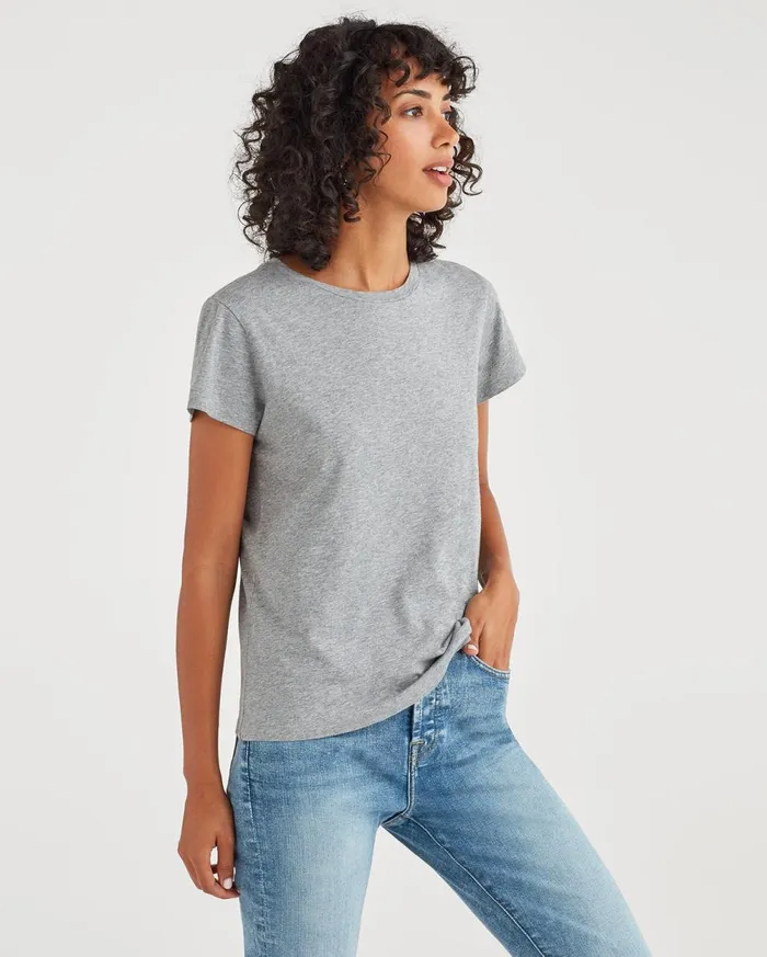 Tops Women 7 For All Mankind Pima Cotton Baby Tee In Heather Grey