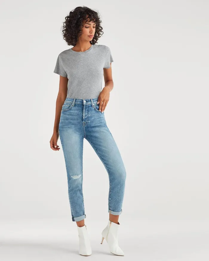 Tops Women 7 For All Mankind Pima Cotton Baby Tee In Heather Grey