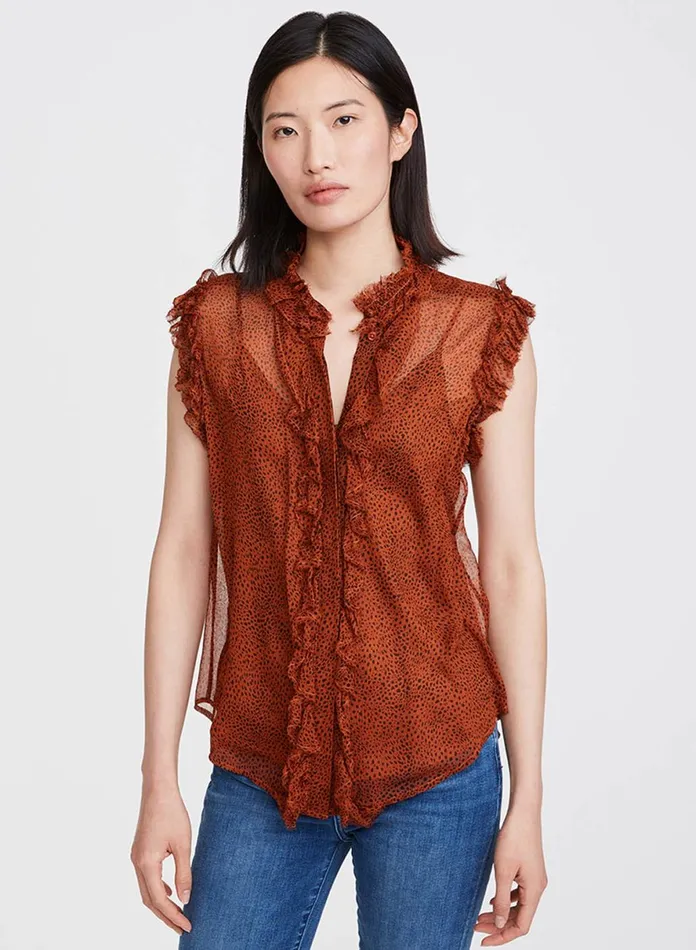 Tops Women 7 For All Mankind Ruffle Front Sleeveless Top In Mini Cheetah