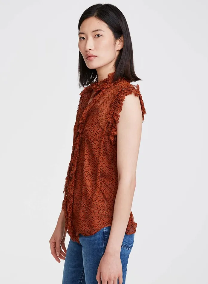 Tops Women 7 For All Mankind Ruffle Front Sleeveless Top In Mini Cheetah