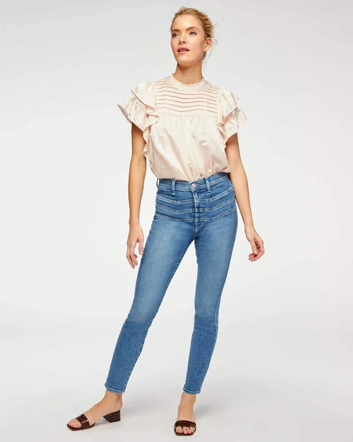 Tops Women 7 For All Mankind Ruffle Front Top With Lace Inserts In Cream Pink