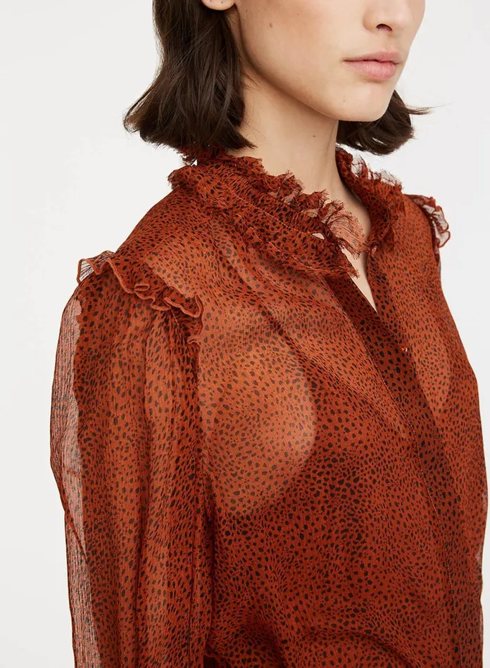 Tops Women 7 For All Mankind Ruffle Long Sleeve Blouse In Mini Cheetah