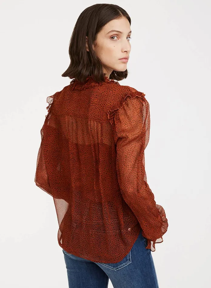 Tops Women 7 For All Mankind Ruffle Long Sleeve Blouse In Mini Cheetah