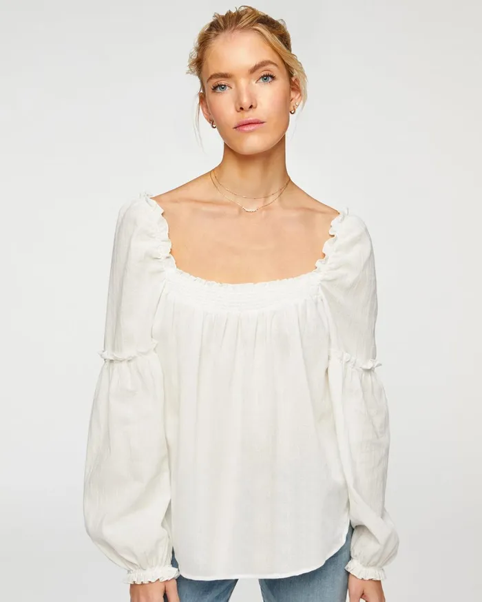 Tops Women 7 For All Mankind Square Neck Blouse With Sleeve Ruffle In Soft White Tops Women 7 For All Mankind Square Neck Blouse With Sleeve Ruffle In Soft White