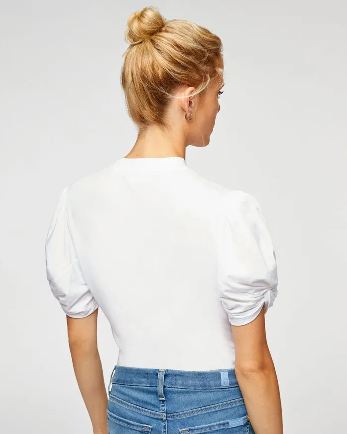 Tops Women 7 For All Mankind Twist Neck 038 Sleeve Top In Soft White