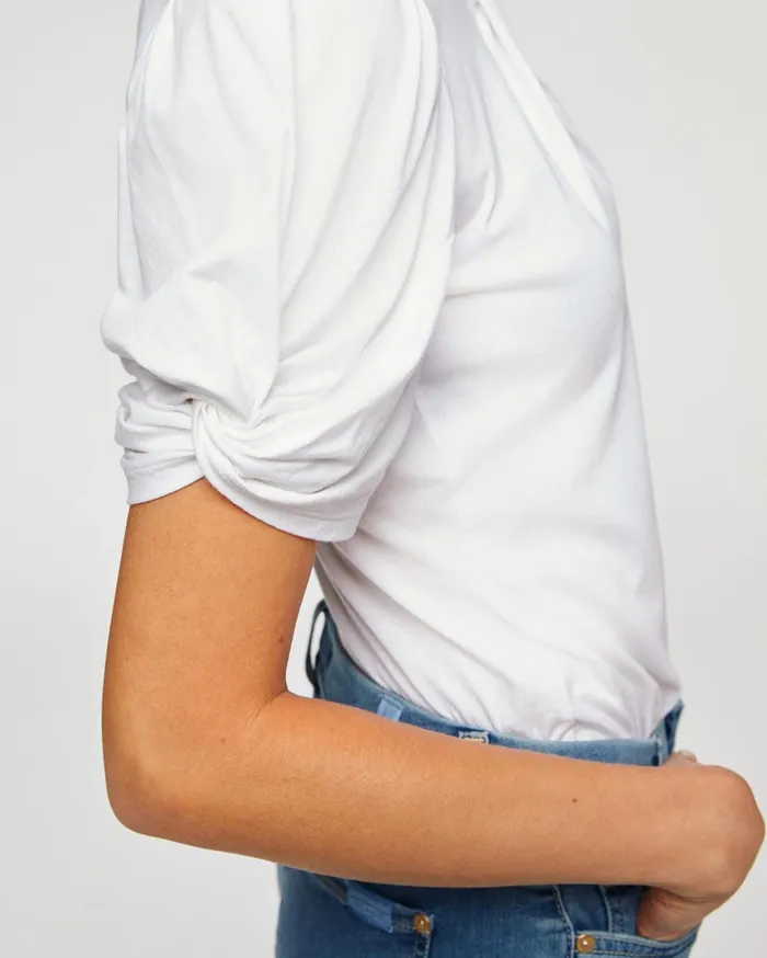 Tops Women 7 For All Mankind Twist Neck 038 Sleeve Top In Soft White