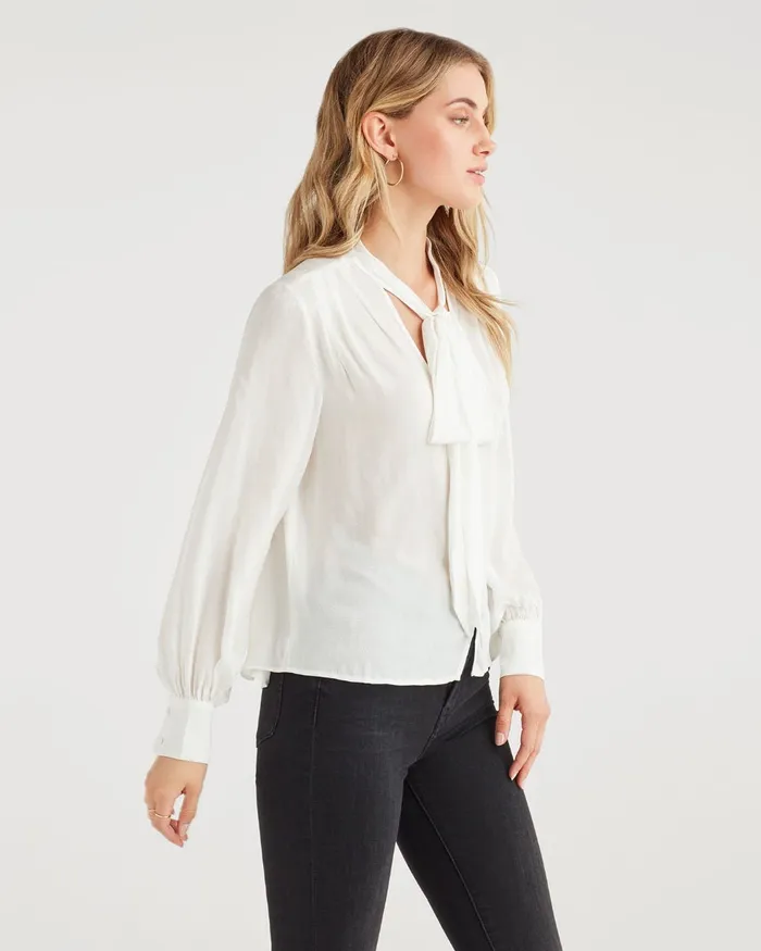 Tops Women 7 For All Mankind V Neck Tie Blouse In Optic White