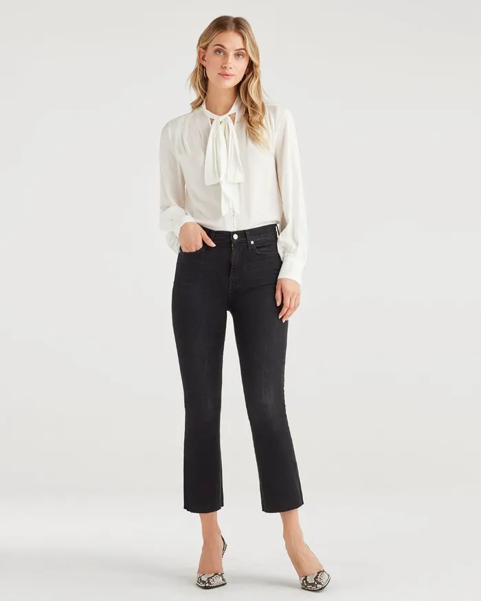 Tops Women 7 For All Mankind V Neck Tie Blouse In Optic White