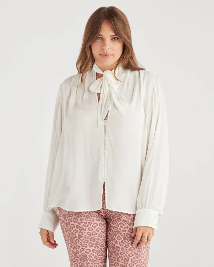 Tops Women 7 For All Mankind V Neck Tie Blouse In Optic White