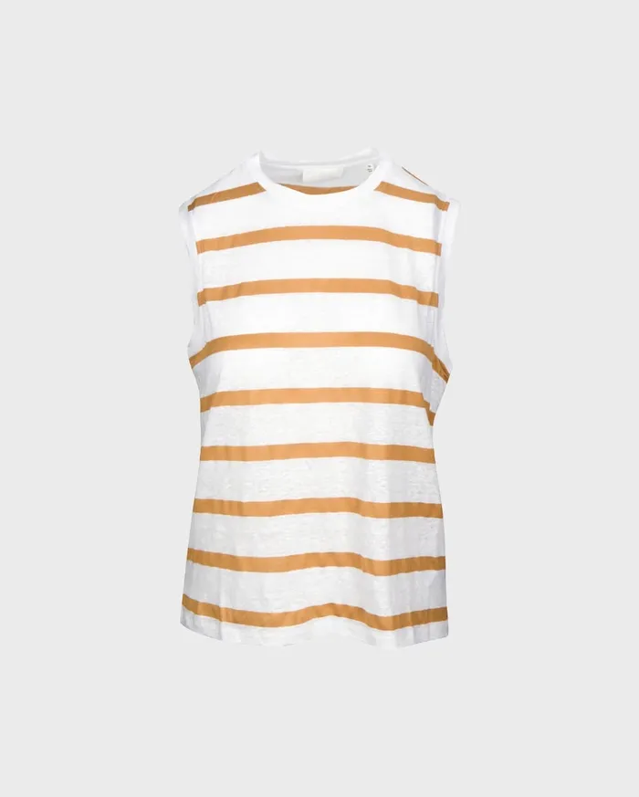 Tops Women 7 For All Mankind Welt Pocket Muscle Tee In WhiteAmber Stripe