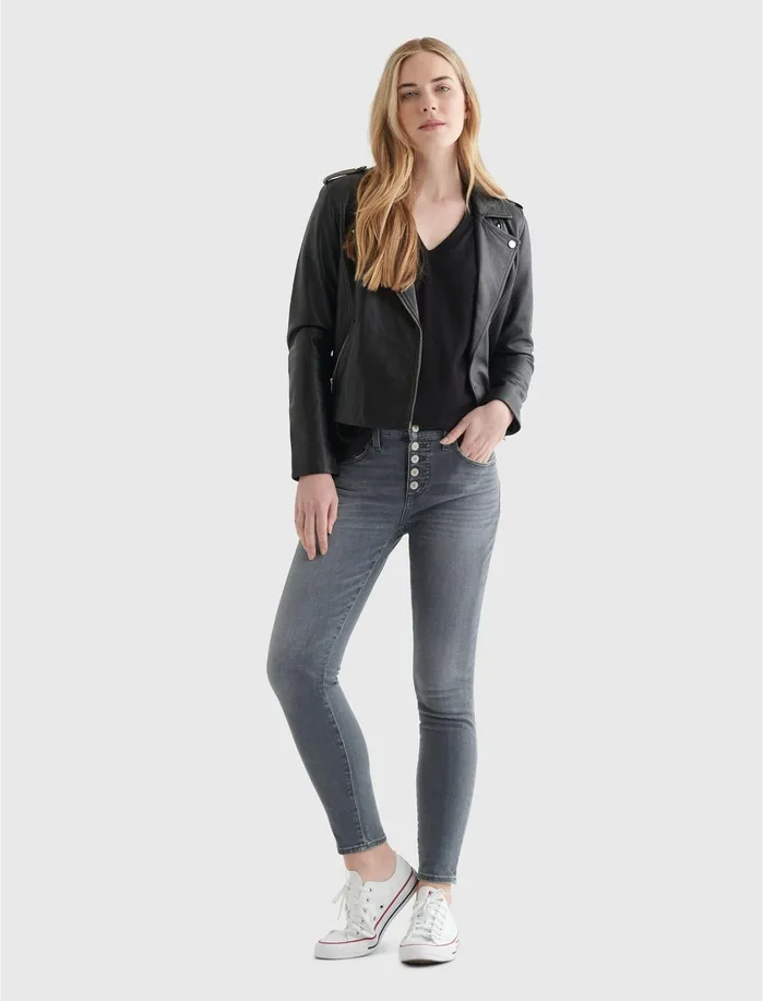Tops Women Lucky Brand Hacci VNeck Top Jet Black