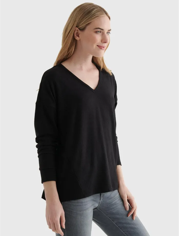 Tops Women Lucky Brand Hacci VNeck Top Jet Black