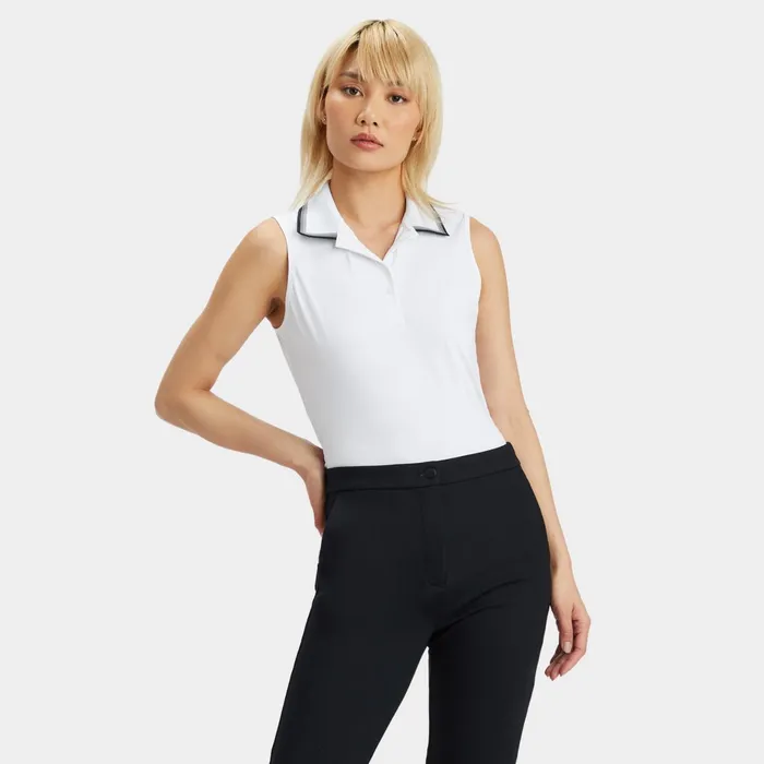 Tux Rib Pleated Collar Silky Tech Nylon Sleeveless Polo Snow Women GFORE Tops