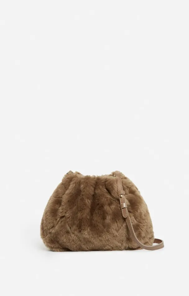 Vanessa Bruno Crossbody Bags Women Faux Fur Nano Moon Pouch Bag Taupe
