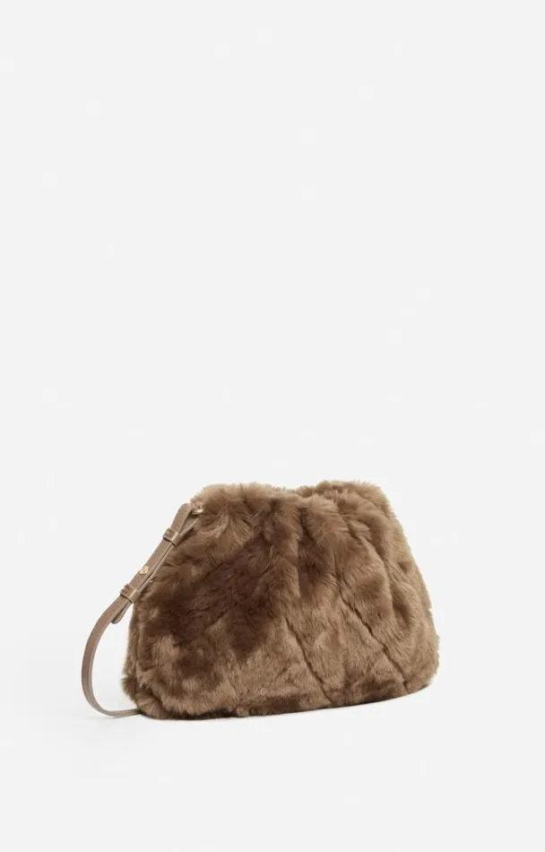 Vanessa Bruno Crossbody Bags Women Faux Fur Nano Moon Pouch Bag Taupe
