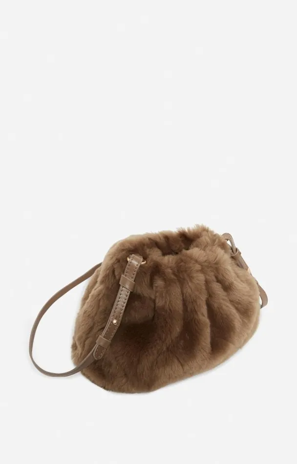 Vanessa Bruno Crossbody Bags Women Faux Fur Nano Moon Pouch Bag Taupe