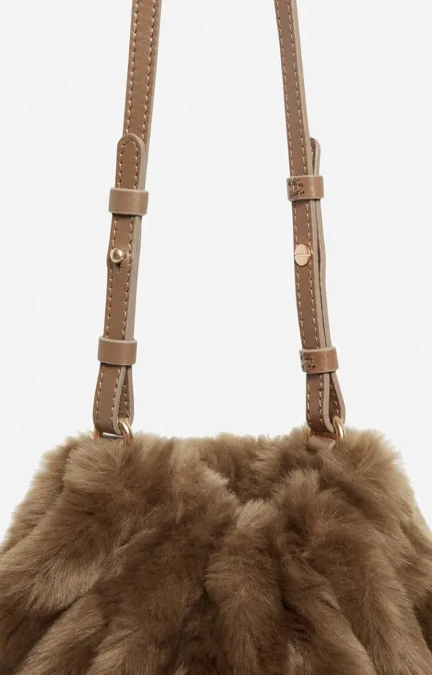 Vanessa Bruno Crossbody Bags Women Faux Fur Nano Moon Pouch Bag Taupe