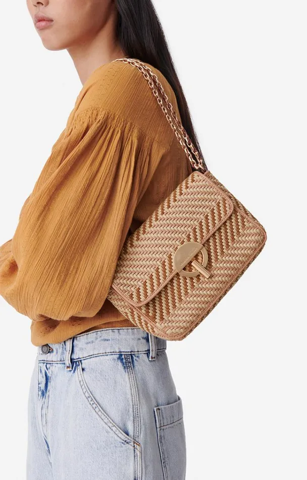 Vanessa Bruno Crossbody Bags Women Small Leather And Cotton Moon Bag Multicobiscuit Vanessa Bruno Crossbody Bags Women Small Leather And Cotton Moon Bag Multicobiscuit