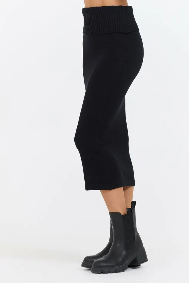 Vintage Havana All Bottoms Women Black Knit Midi Skirt Black