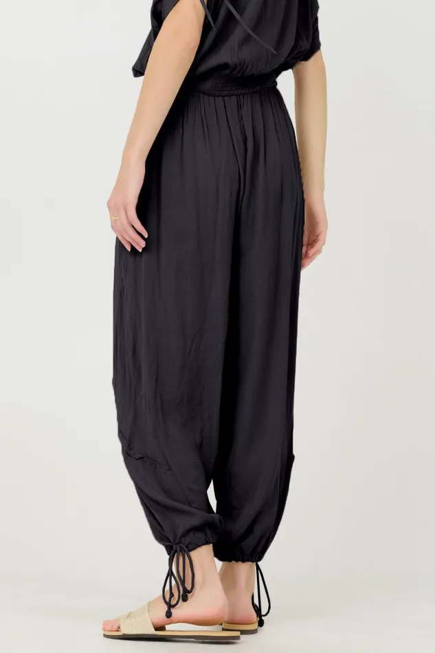 Vintage Havana All Bottoms Women Black Rayon Crinkle Bottom Pants Black
