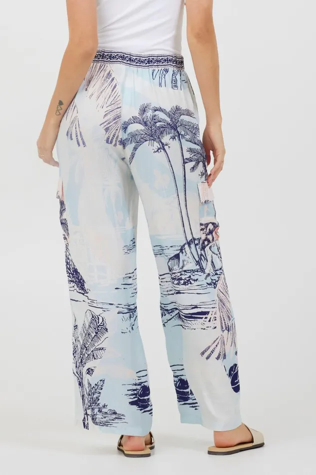 Vintage Havana All Bottoms Women Blue and Pink Scenic Print Placement Pants Blue