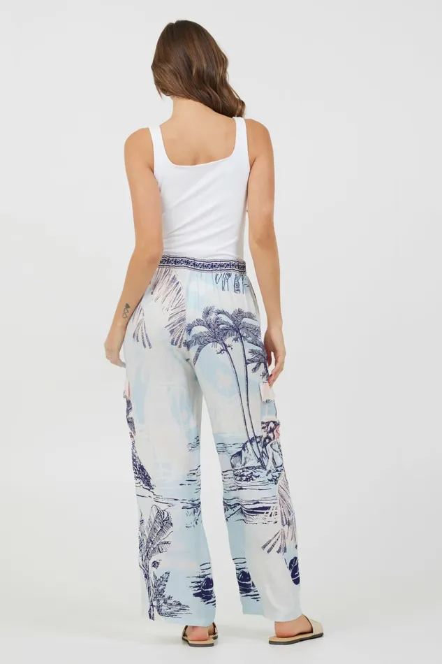 Vintage Havana All Bottoms Women Blue and Pink Scenic Print Placement Pants Blue
