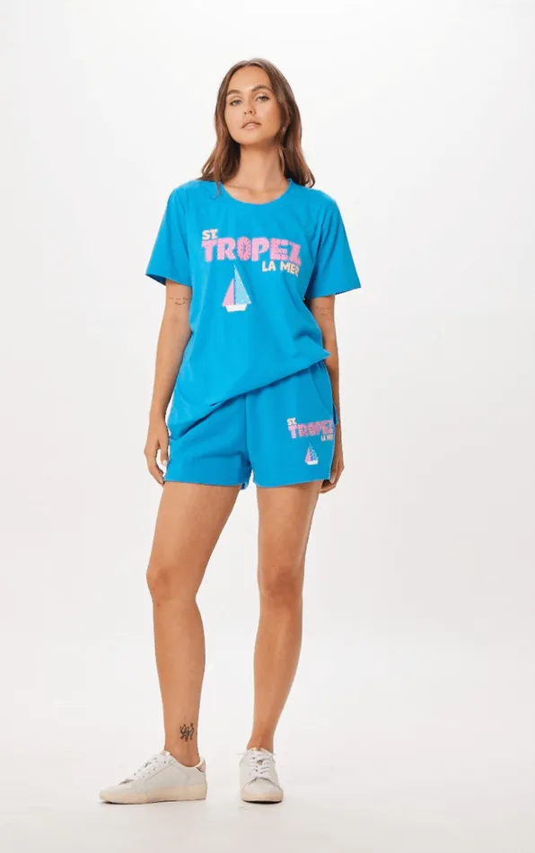 Vintage Havana All Bottoms Women Bright Blue St Tropez Jet Setter Surf Wash Shorts Bright Blue